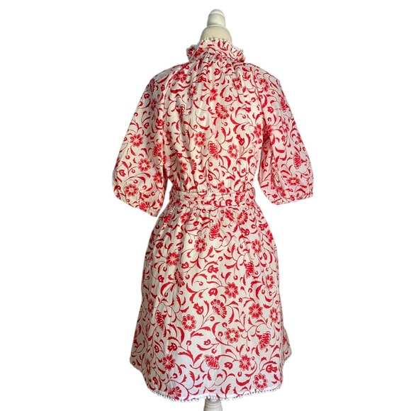 Ann Taylor Floral Ruffle Neck flare Dress NWT Fiery Red White Flirty Feminine - Picture 8 of 11